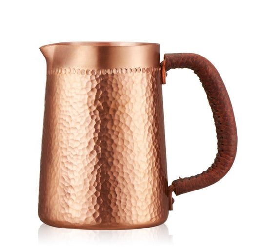 1pc 400 ml de cobre puro a mano hecha a mano en relieve lanzadora de leche/jarra de arte latte jarra de té para barista