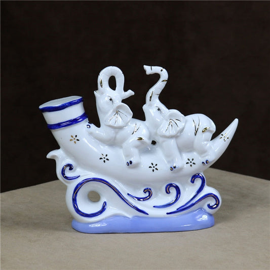 Porselen Voyage Gajah Patung Petualangan Keramik Pasangan Gajah Patung Dekorasi Ivory Gift Craft Accessories Furnishing