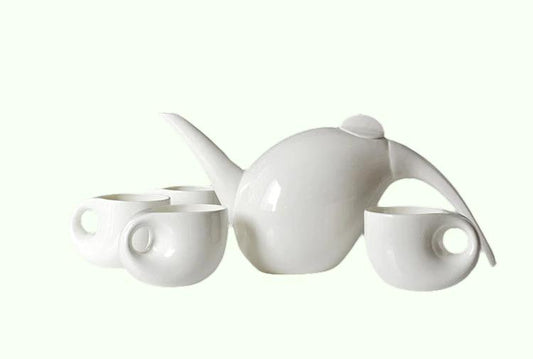 Tavallinen valkoinen luu Kiina Tee-astia ja kuppisarja, vesipisaran muoto, viisiosainen sarja, englantilainen teesarja, teekannu teetä varten, keraaminen kahvisarja