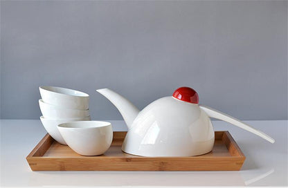 Conjunto de 5 piezas, diseño creativo, tetera de porcelana y taza de té, juego de té de kung fu de cerámica blanca lisa, servicio de té de té chino