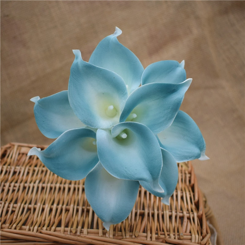 10 azul marino azul lirios pu tacto real touch flores decoración de bodas centros de mesa falsas flores artificiales decoración del hogar