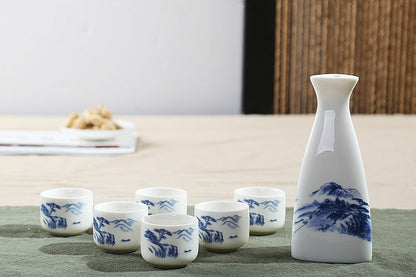 7-teiliges Set aus Keramik, japanischer Sake-Topf, Tassen-Set, für Zuhause, Küche, Flagon, Schnapsbecher, Trinkgefäße, Geister, Hüftflaschen, Sake-Weißwein-Topf, Geschenke