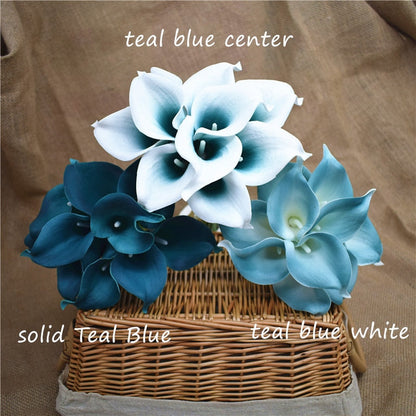 10 Navy Blue Calla Lilies PU Real Touch Bunga Pernikahan Dekorasi Bouquet Centerpieces Bunga Buatan Palsu Dekorasi Rumah