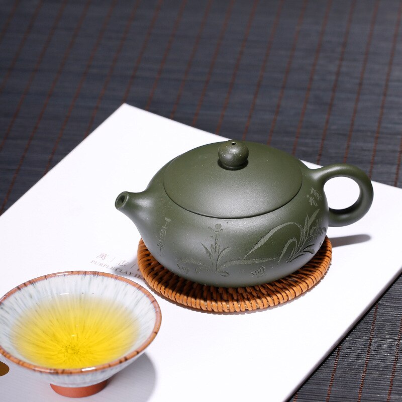 Foro a sfera di argilla verde piatto shih yixing teat di teiera cinese kongfu cinese 180 ml