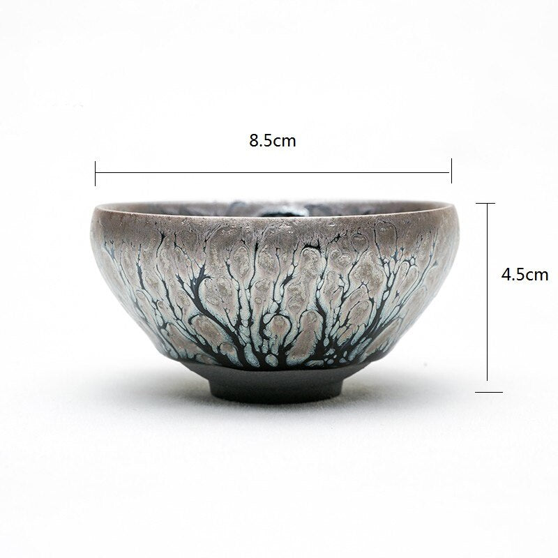 Jianzhan – tasses à thé sans poignées, Style arbre Unique, glaçage Tenmoku en argile grise pour la décoration de la Collection de cérémonie du thé japonaise