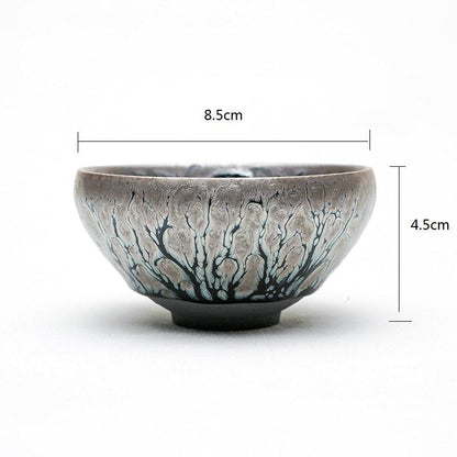Jianzhan Unique Tree Style Handleless Tea Cups Grey Clay Tenmoku Glaze for Japanese Tea Ceremony Collection Decoration