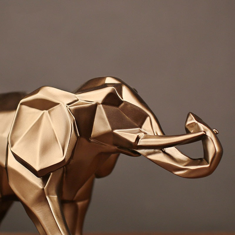 Mote abstrakt gull elefantstatueharpiks ornamenter hjem dekorasjon tilbehør gave geometrisk elefant skulptur håndverksrom
