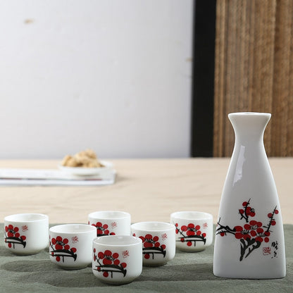 Cerámica de 7 piezas Cerámicas japonesas Copas de sake juego de cocina en el hogar Copa de licor de liquidación bebida espíritus de la cadera de la cadera regalos de olla blanca de vino blanco