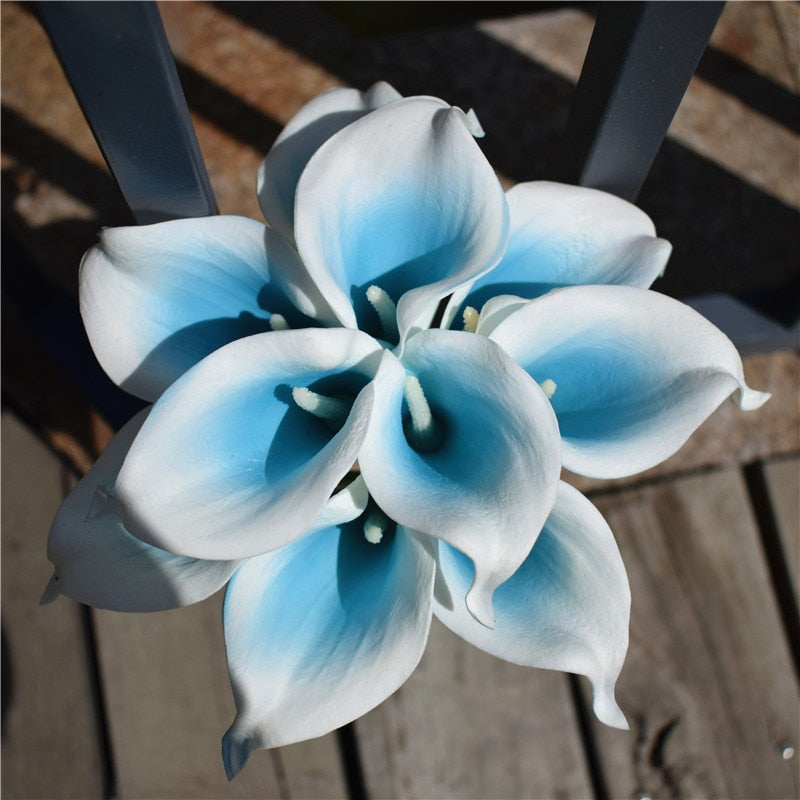 10 laivastonsininen Calla Liles PU Real Touch Flowers Hääkoristeiden kimppujen keskipisteet vääriä keinotekoisia kukkia kodin sisustus