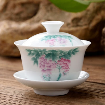 11.11 Gaiwan 80cc Porcelain Tureen Kinesisk keramisk te skål Sæt dækket skål med lågskop Saucer China Cup skåle