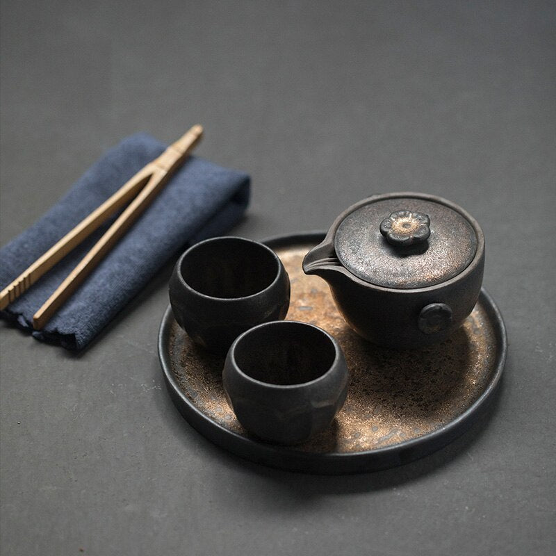 Service à thé chinois kung fu, théière en céramique avec 2 tasses à thé et plateau, service à thé japonais, verres