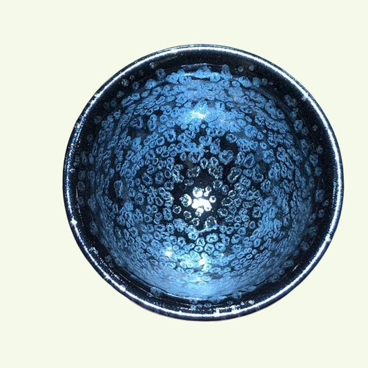 Jianzhan Tenmoku Glaze Tea Cup Pottery Chawan Blue Rare Sky Eye Patter