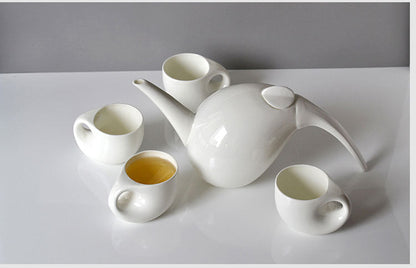 Vanlig hvitt bein Kina tepotte og koppsett, vanndråpeform, fem-delt sett, engelsk tesett, tekanne for te, keramisk kaffesett