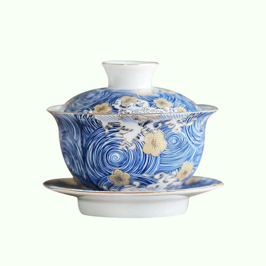 Горячая рука, окрашенная в руку, сине -белый фарфор, гайвань чайная чашка китайская кунг -фу чай для чая чайные аксессуары домашний офис декор.