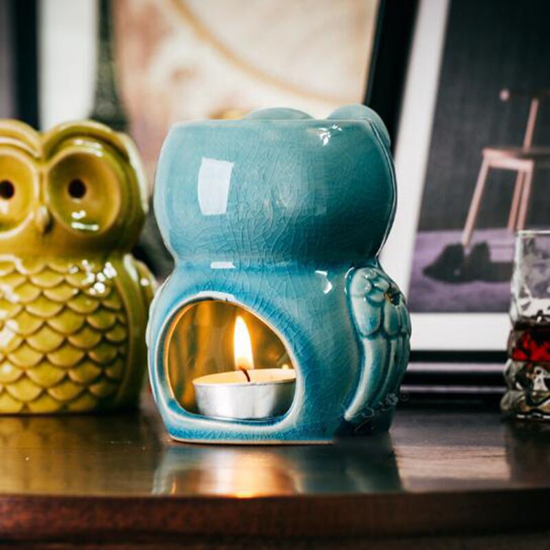 Keramisk aromaterapibrännare Owl Aroma Oil Lampgåvor och hantverk Hemdekorationer Essential Oil Burner Candle Holder