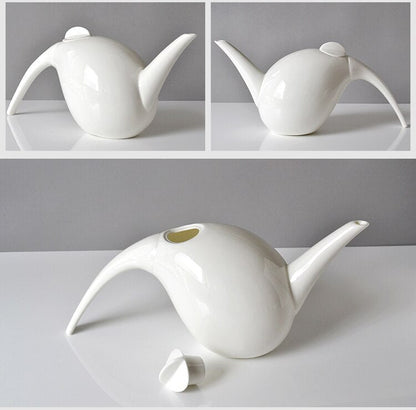 Vanlig hvitt bein Kina tepotte og koppsett, vanndråpeform, fem-delt sett, engelsk tesett, tekanne for te, keramisk kaffesett