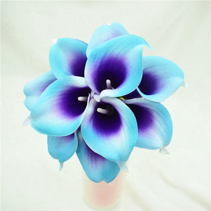 10 marineblaue Calla-Lilien PU-Blumen, die sich echt anfühlen, Hochzeitsdekoration, Blumensträuße, Tafelaufsätze, künstliche Kunstblumen, Heimdekoration 