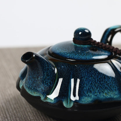 Jun Kiln Change Glaze Teapot, Temmoku Glaze Pot Handmade Kettle Kung Fu Teapot Chinese Tea Ceremony Supplies Teapot 180 ml