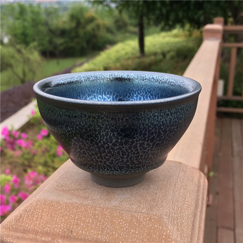 Historical Style Tenmoku Tea Cup w/good Blue Glaze Porcelain Japanese Style Teacup Water Cup Kungfu Teacup Drink/JIANZHAN