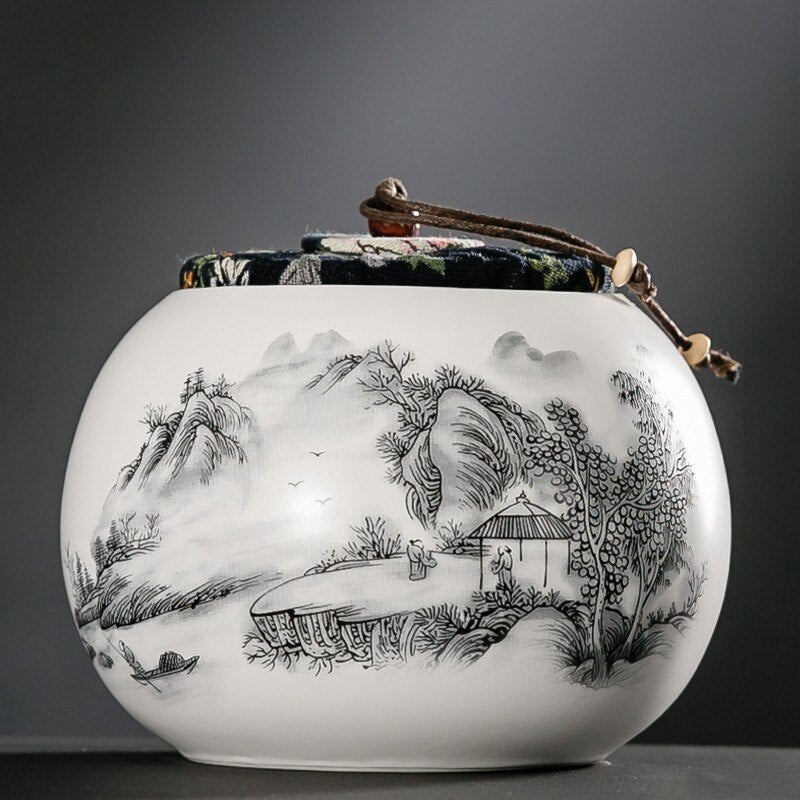 Caddy de té de cerámica china Gran capacidad Tanque de almacenamiento sellado Cajas de té portátiles recipientes de té recipientes