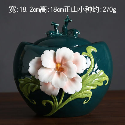 Ceramic Tea Caddy Deer Cover Gourd Shaped Tea Tin Decorative Jar Sealed Jar Home Storage Tank Tea Box Candy Jars Tea Container