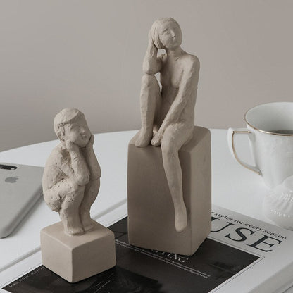 Nordic Retro Art Sculpture Modern Clay Figurine Home Living Room Dekorasi Aksesoris Keramik Ornamen Kerajinan