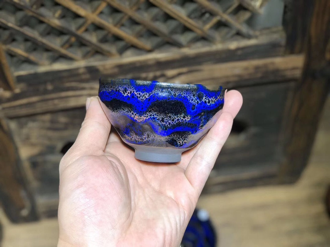 Jianzhan Chinese Song Style Jian Kiln Tea Bowl Glorious Change Tenmoku Glaze Cup Porslin av Great Potter Bingkun Cai Giftbox