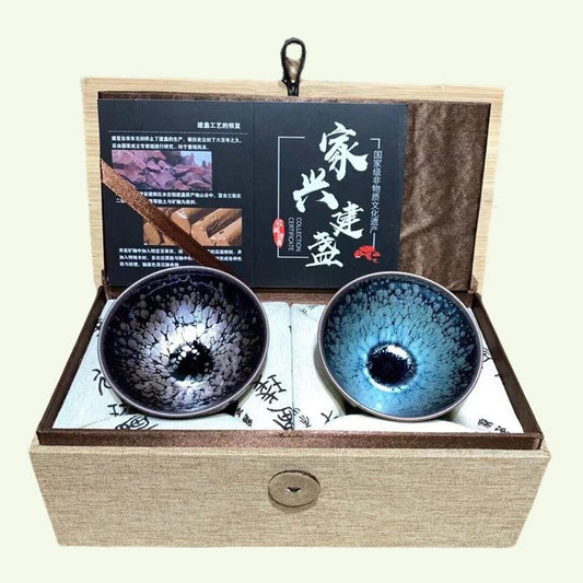 Jianzhan Hediye Kutusu 2pcs/Set Güzel Tenmoku Çay Farları Çin Porselen Çay Kasesi Isı Dayanıklı Fırın Ateş Çevre Dostu