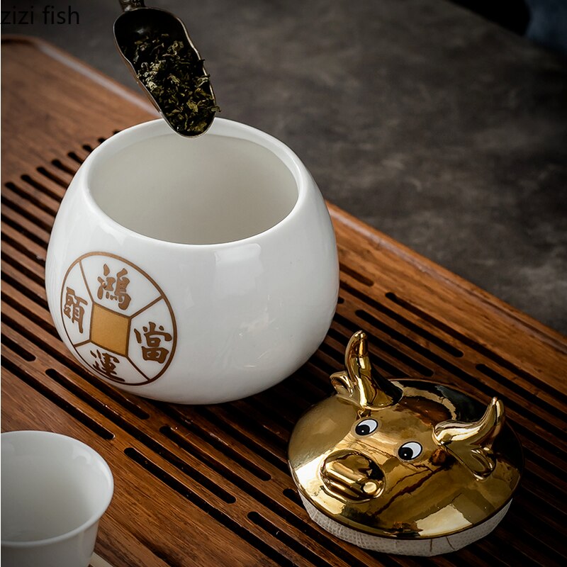 Keramik Glas Tee Caddy Kuh Abdeckung Lagerung Tank Dekorative Glas Tee Box Organisieren Box Tee Behälter Tee Caddies Dekoration Ornamente