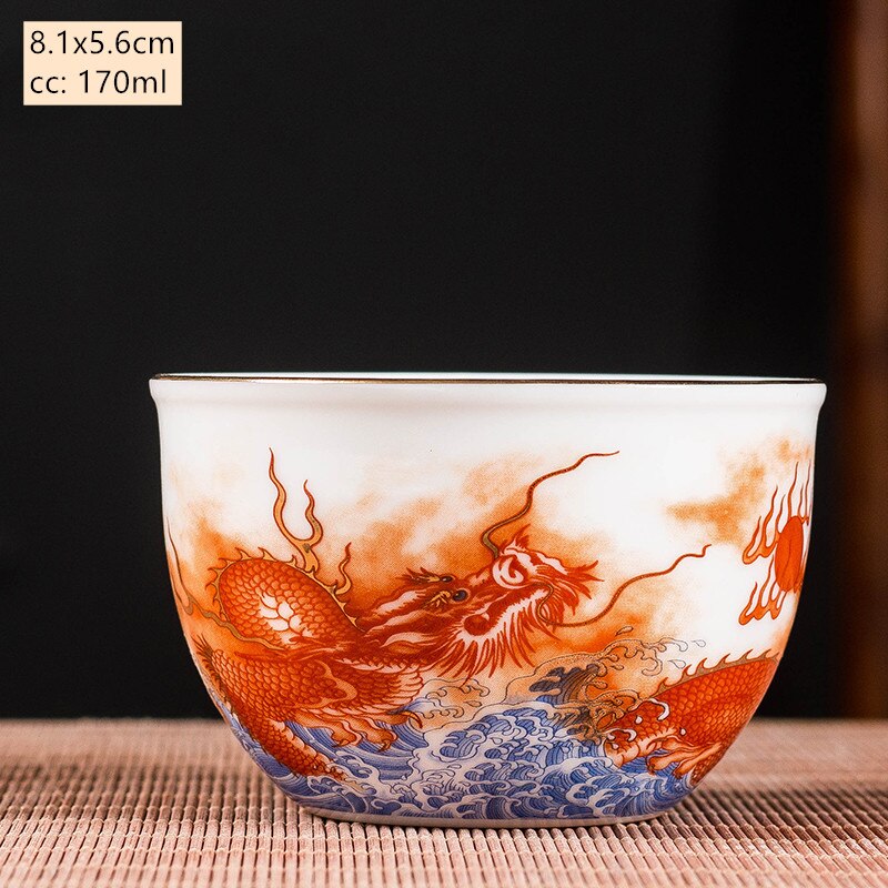 Ceramics SancAi Gaiwan Bowl Dragon a Phoenix Master Cup čajový šálek Handmade email Color Tea Bowl High-End Respect Tea Set