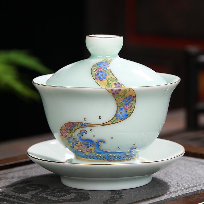 Daerah tangan Gaiwan Tea Set Keramik Kung Fu Teacup Teh Bowl Porselen Teapot Tureen Untuk Perjalanan Teh Perwarahan Aksesoris