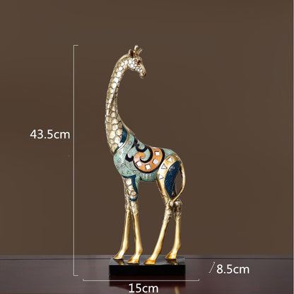 Simulation Animal Sculpture Giraffe Mother and Child Painted Animal Statue Modern Home Decoration Golden Handicraft Ornaments