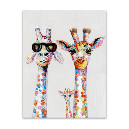 Wall Art Canvas Print Color Animal Picture Giraffe Painting  Family For Living Room Home Decor No Frame