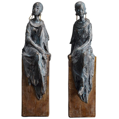 גברת אפריקאית נשים קישוטות פסלוני שבט דמויות, מלאכת שרף קישוטים לשולחן העבודה של פסל פסל פסלון בית