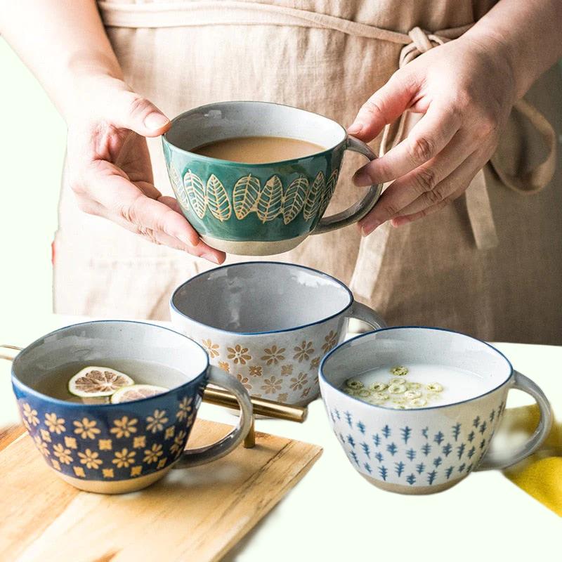 Vintage Japanse aardewerkmokken Underglaze keramische ontbijt Koffie Melkthee Granen Bus Kijk Keuken Home Decor Handgemaakt servies