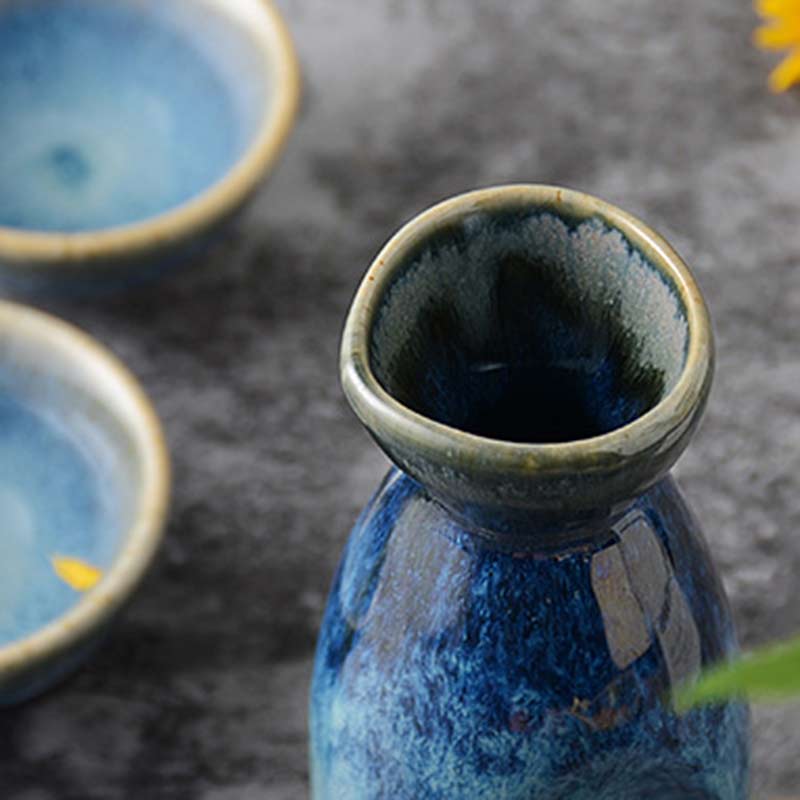 5pcs Retro sake japonés sake copa de licor de cerámica 1 olla 4 tazas bar de barra casa olla blanca bote creativo regalos