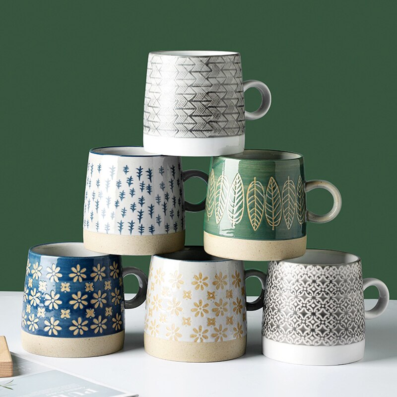 Vintage Japanese Pottery Mugs Underglaze Ceramic Breakfast Coffee Milk Tea Cereal Cup Bowl Kitchen Home Decor Handmade Tableware
