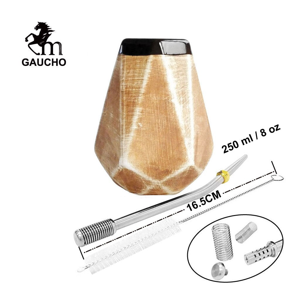 1 szt./Partia gaucho yerba mate gurds Ceramiczne kubki na kalabasz 250 ml z bombilą słomy filtracyjną i szczotką do czyszczenia