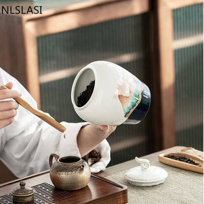 Contenitore per il tè in ceramica sigillata dipinta a mano Snack per frutta secca domestica Serbatoio di stoccaggio Scatole per tè da viaggio Contenitori Oolong Tieguanyin