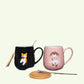 Tasse en céramique en relief 3D avec couvercle, cuillère, tasses à café de personnalité, cuillère en bois de chauffage, tasse à thé pour chien