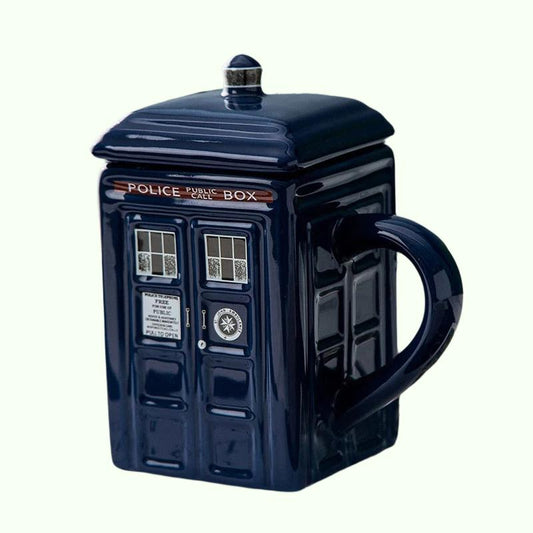 Doctor Who Tardis Creative Police Box Mug Funny Ceramic Coffee Tea Cup With Spoon Gift Box In Blue and Milk Drinks Breakfast Cup