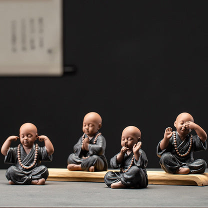 Czarne ceramiczne mnisi mnisi miniaturowe figurki Buddha Statua rzeźba wróżka ozdoby medytacyjne domowe dekorowanie dekor