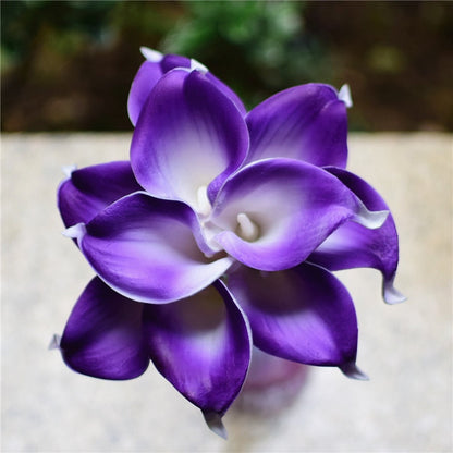 10 marineblaue Calla-Lilien PU-Blumen, die sich echt anfühlen, Hochzeitsdekoration, Blumensträuße, Tafelaufsätze, künstliche Kunstblumen, Heimdekoration 