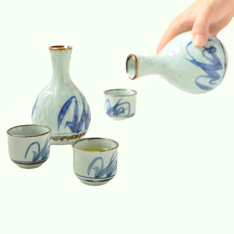 Tasse à saké créative japonaise et coréenne, tasse à liqueur, pichet en céladon peint à la main, ensemble de vin, distributeur de vin en céramique, ensemble de saké