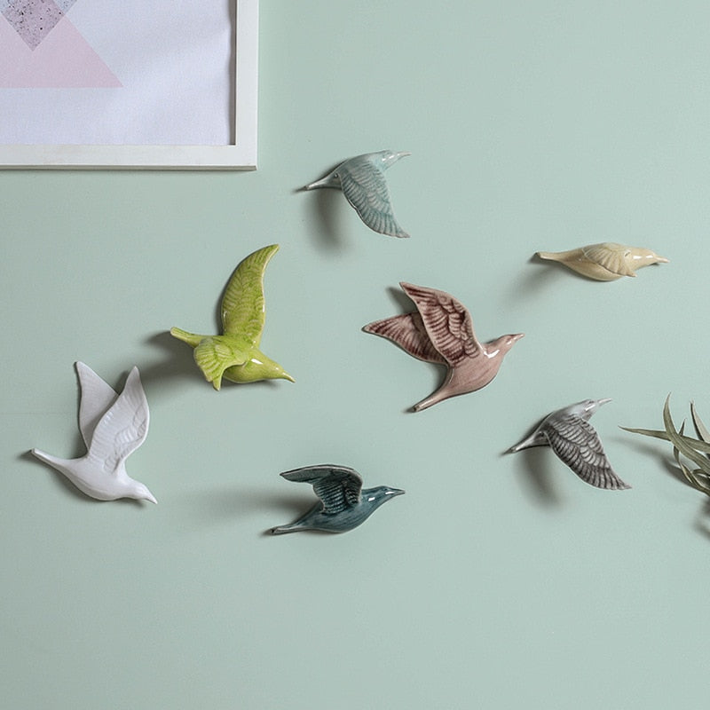 Décorations murales suspendues en forme d'oiseaux en céramique 3D, accessoires de décoration simples pour la maison, ornements artisanaux muraux 