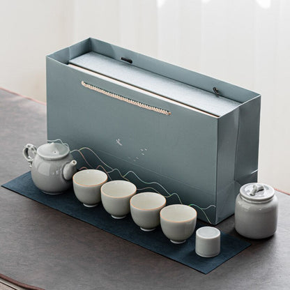 Ice Grey Glaze Kung Fu Tea Set Home Office Ceramic Teapot Håndtak Tea Cup Tea Tray Plant Gray Tea Pot and Cup Set Luxury Tea Set