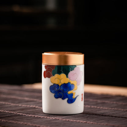 Seramik logam Double Layer Tea Caddy Moisture-Proof Meterai Tangki Portable Tea Kecil Teh Teh Tea Makanan Rumah Tangki Penyimpanan Rumah