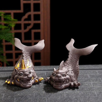 Mor kil şanslı balık maskot çay evcil hayvan aksesuarları handikraf ev dekorasyon iş hediyesi ev mobilyası makaleleri