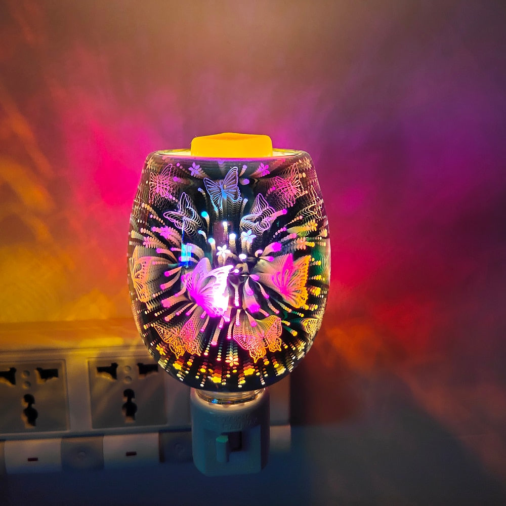 Wax smelt warmer in 3D -glas - vlinder elektrische plug in olieverbranders met glazen schotel bovenop voor scherpe smeltingen en reservebol