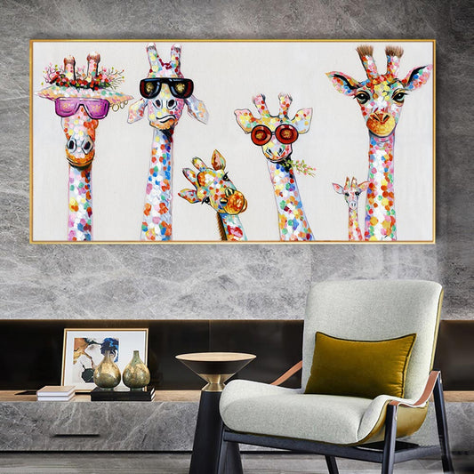 Arte da parede Prinha a cor de cor de cor de cor de girafa Pintura da família para a decoração da casa da sala sem moldura